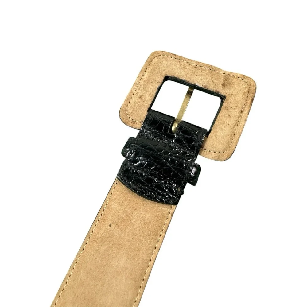 Saks Fifth Ave Black Genuine American Alligator Womens Belt Size XL NWT 395$